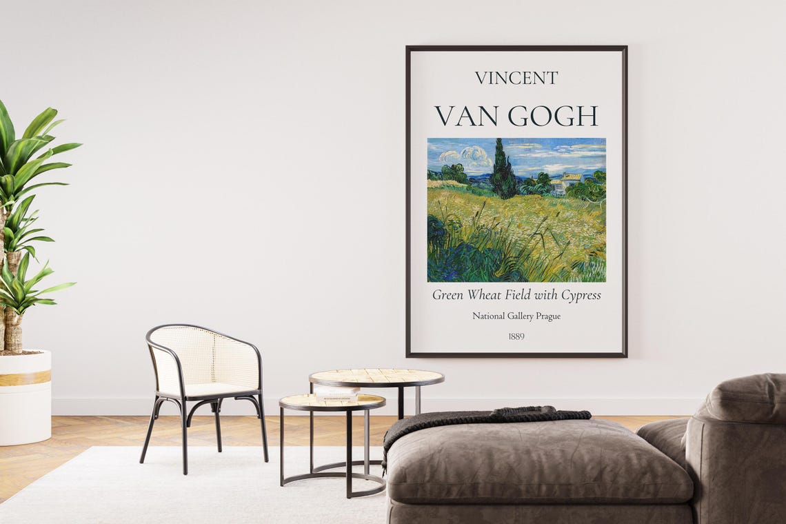 Van Gogh Green Wheat Field with Cypress 1889 Summer Art Print Poster - Image 2