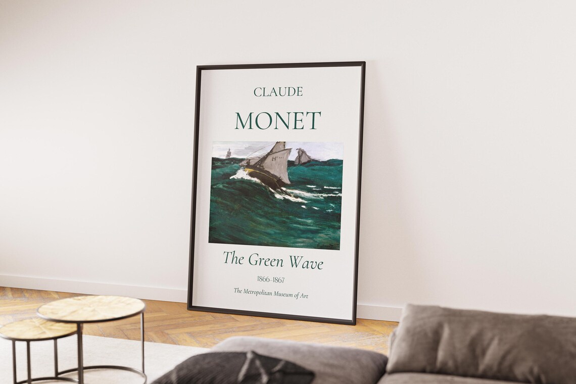 Monet-Inspired Green Wave Nautical Art Poster - Image 2