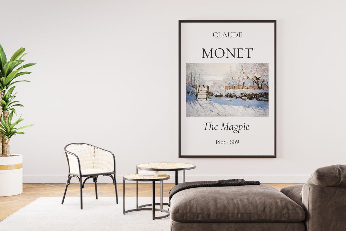 Monet The Magpie 1868 Snowy Winter Landscape Gate Bird Art Poster - Image 6