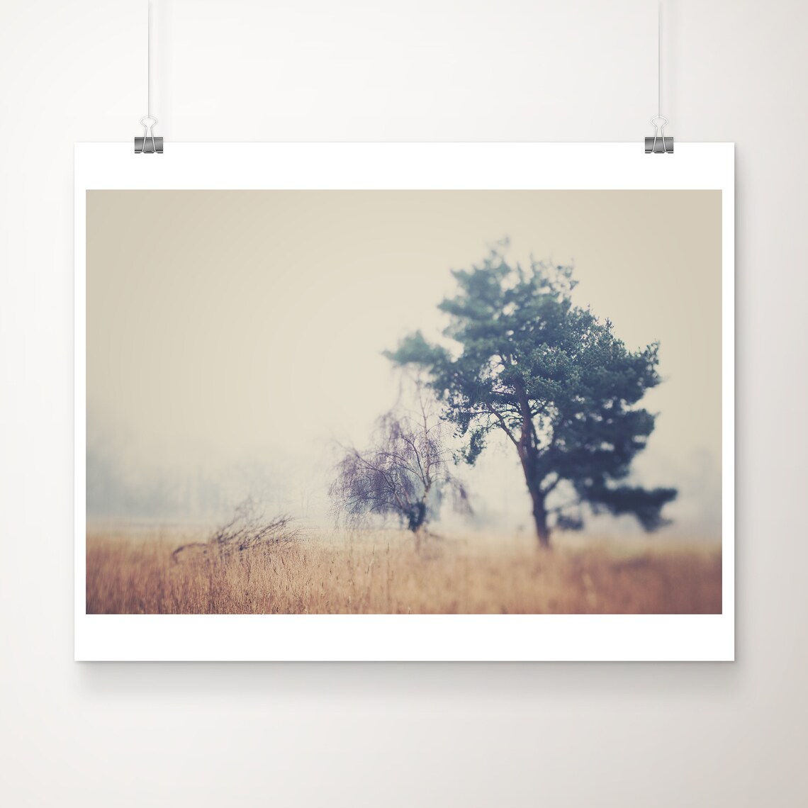 Ethereal Winter Trees Foggy Field Misty Landscape Fine Art Poster
