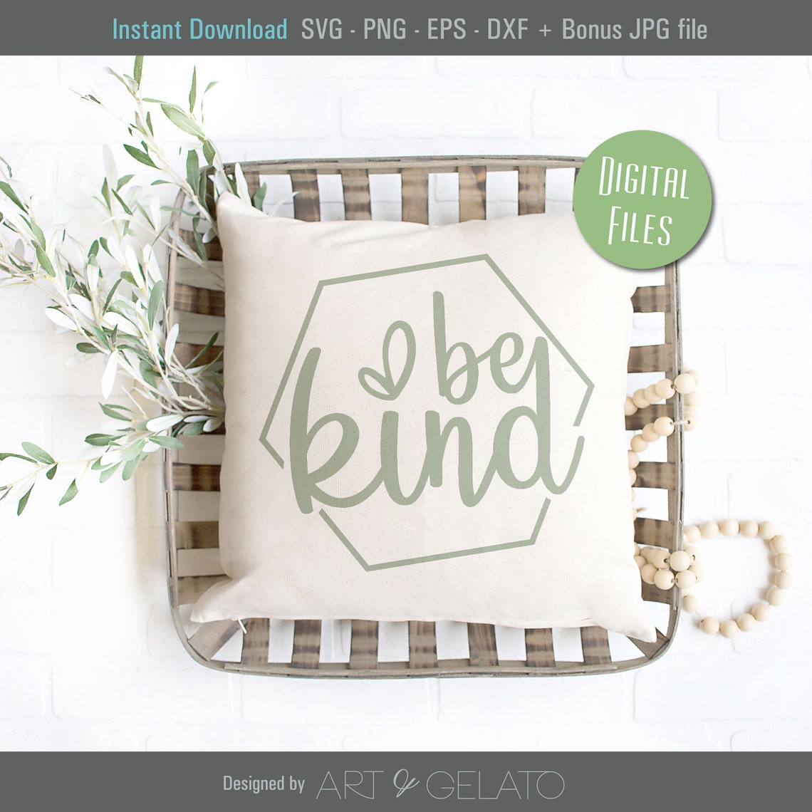 Be Kind Dusty Rose Script Hexagon Instant Download Cut File Poster - Image 2