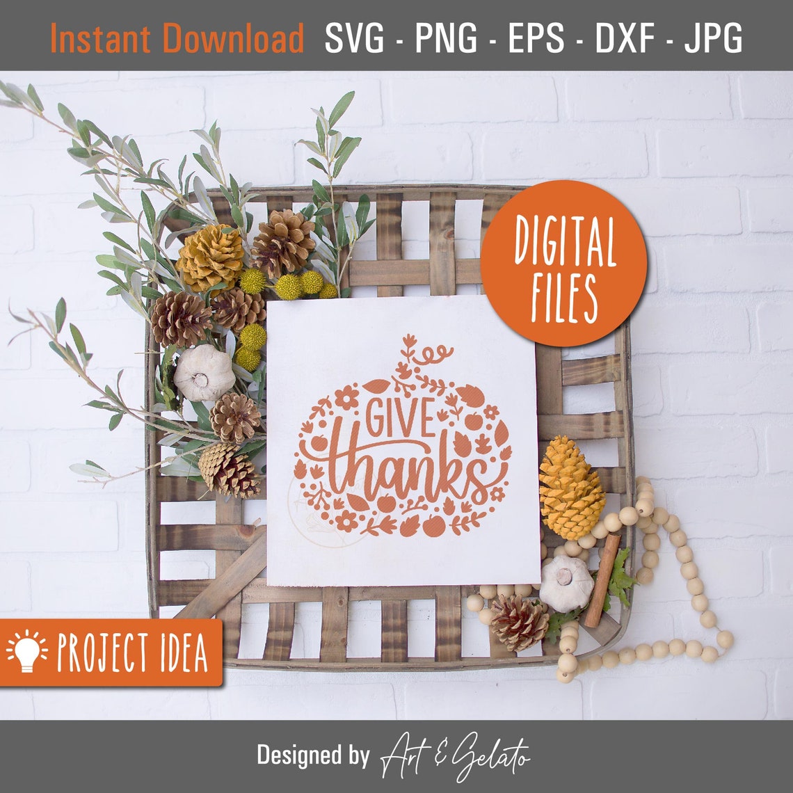 Give Thanks Orange Pumpkin Thanksgiving Cut File Design Poster - Image 3