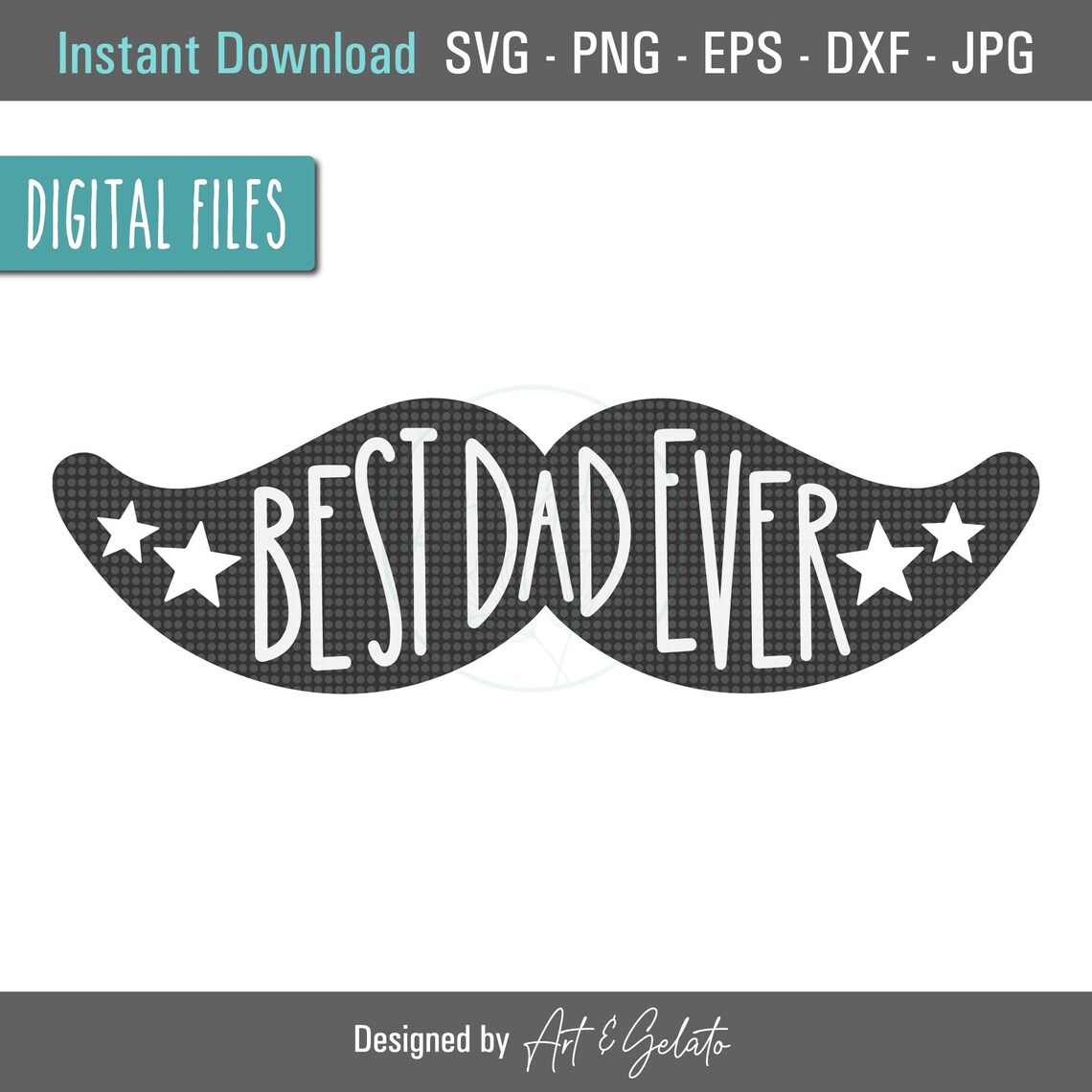 Best Dad Ever Black Mustache Stars Fathers Day Quote Gift Poster