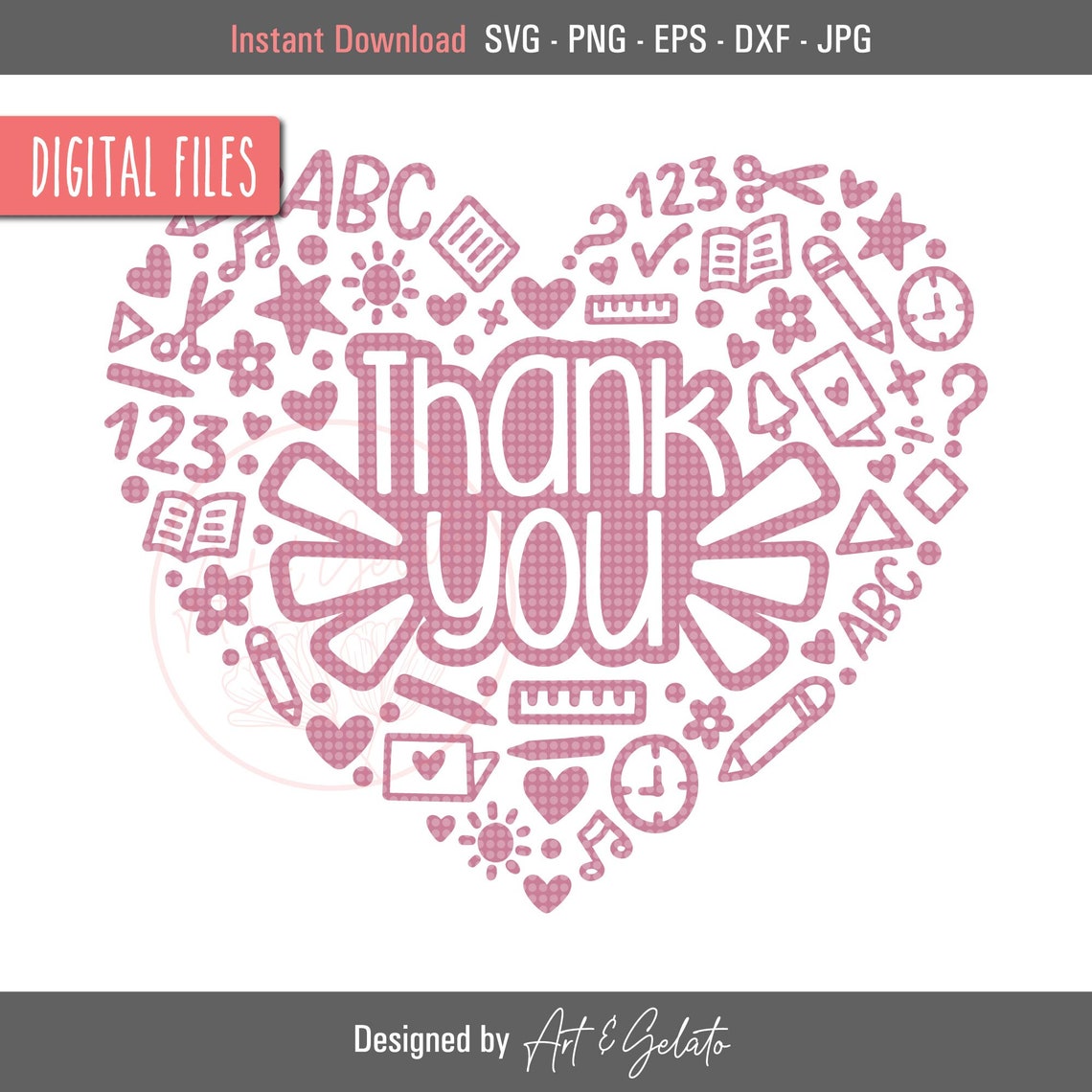Thank You Teacher School Doodle Heart Gift Appreciation Poster