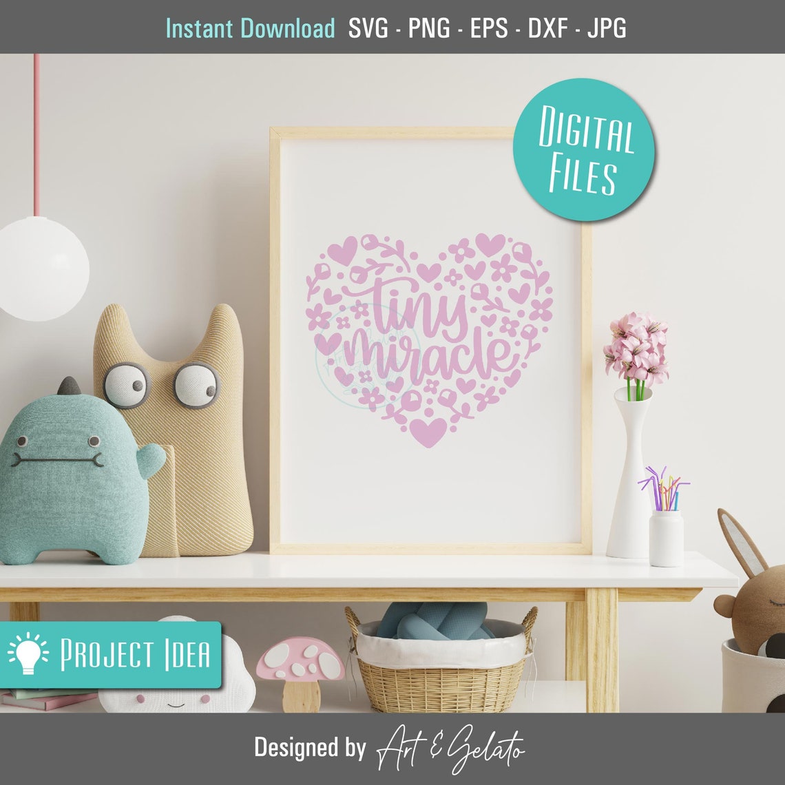 Tiny Miracle Pink Floral Heart New Baby Cut File Design Poster - Image 2