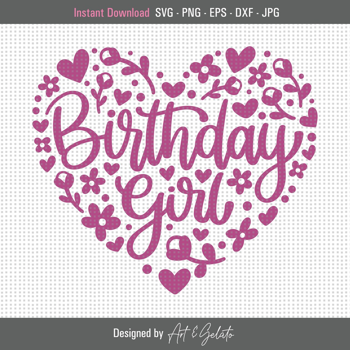 Birthday Girl Floral Heart, Birthday Celebration Art Print