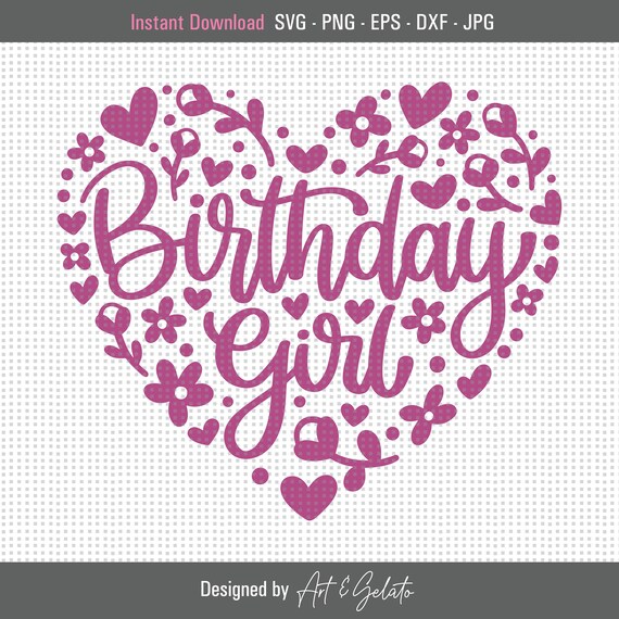 Birthday Girl Floral Heart, Birthday Celebration Art Print