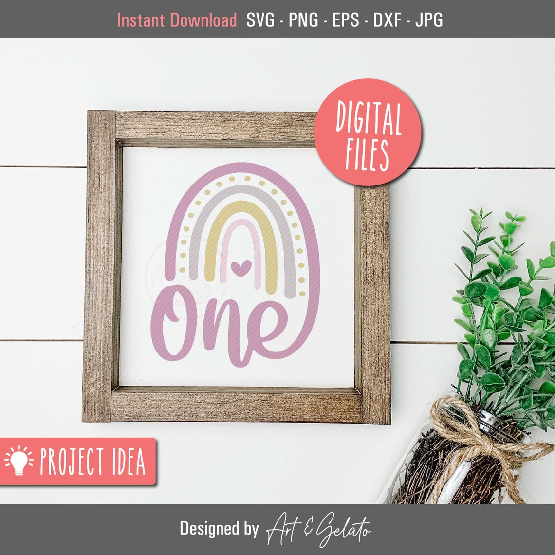 One Blush Pink Rainbow 1st Birthday Party Shirt Design Poster - Image 3