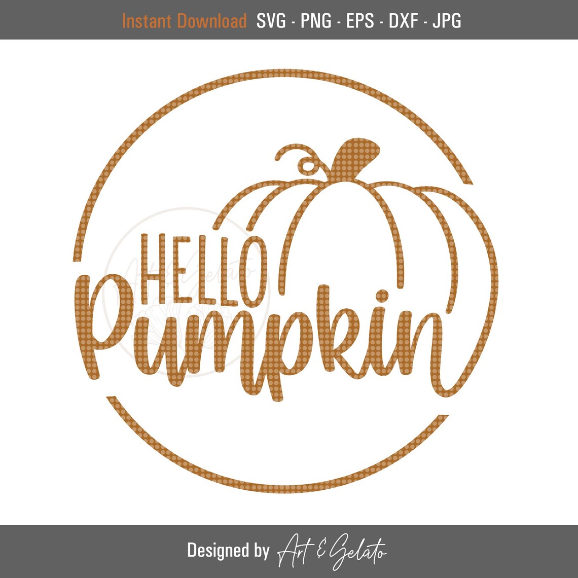 Hello Pumpkin Fall Circle Sign, Autumn Art Print