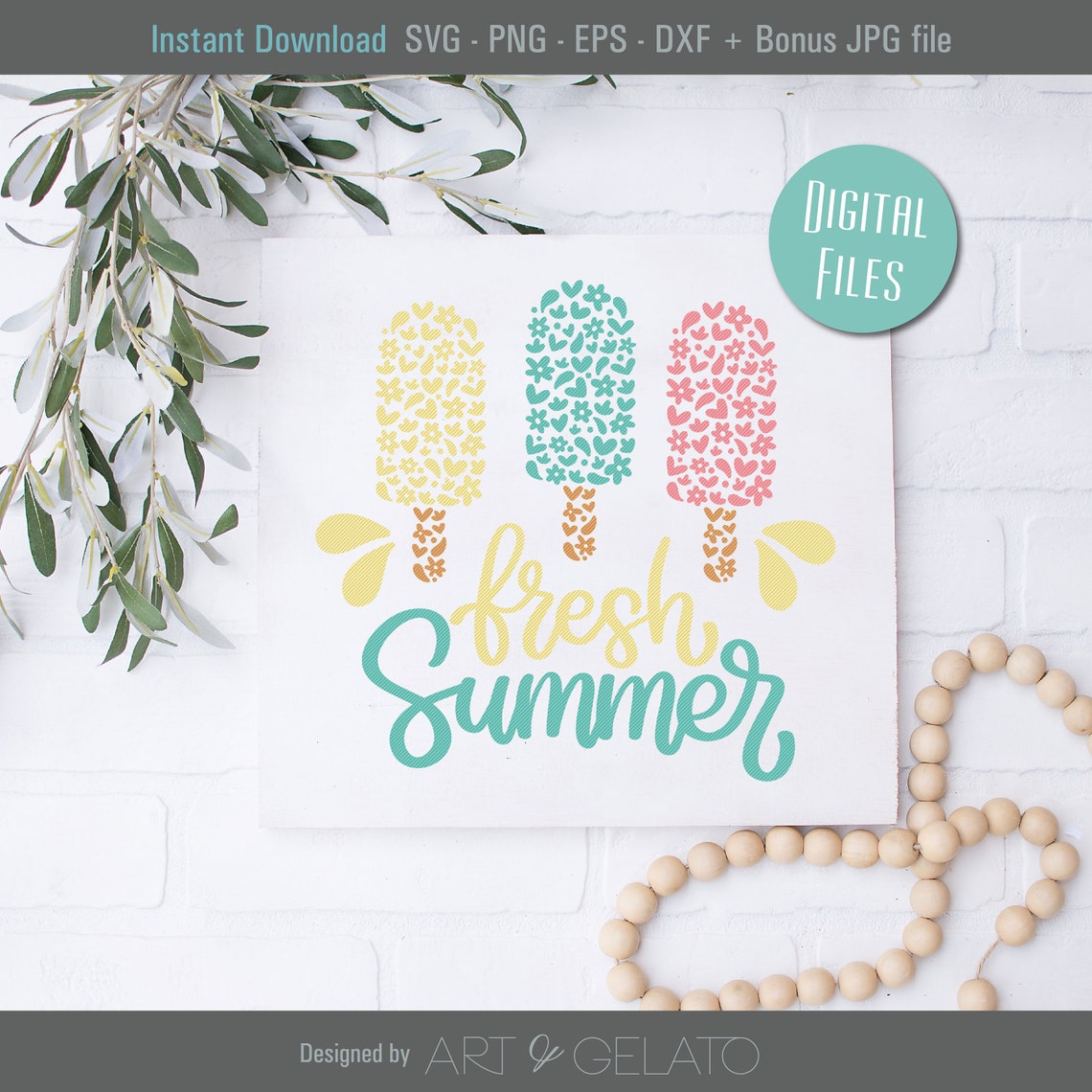 Fresh Summer Floral Popsicles Design Instant Download Wall Art - Image 2