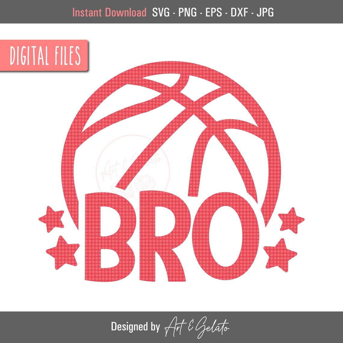 Basketball Bro Red Ball Star Sports SVG Digital Design Poster