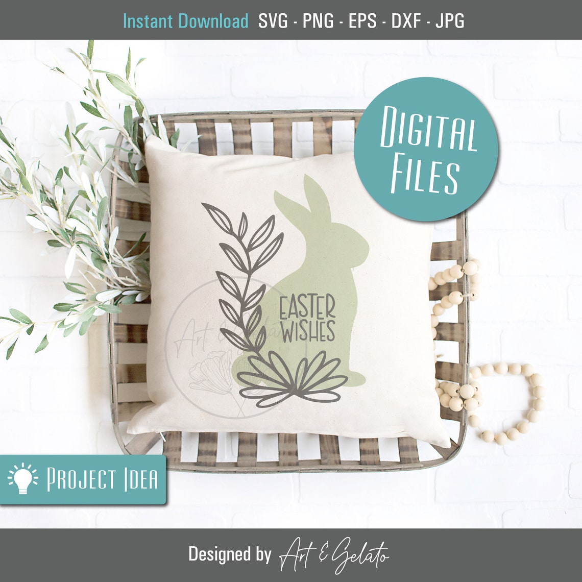 Easter Wishes Floral Green Bunny Hand Lettered Cut File Poster - Image 3