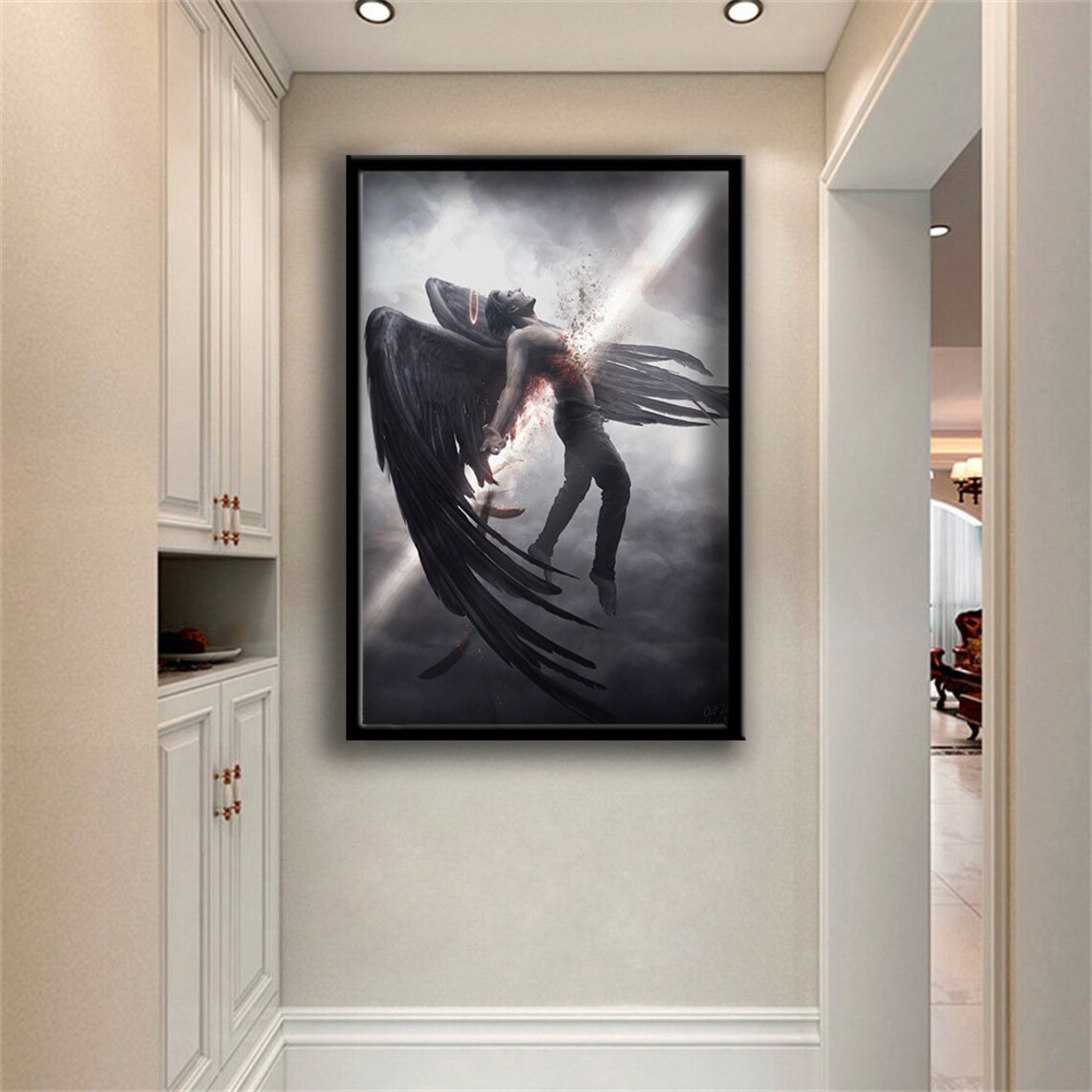 Fallen Dark Angel Black Wings Stormy Sky Fantasy Wall Art Poster - Image 3