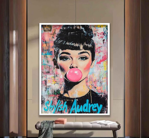 Audrey Hepburn Pink Bubble Gum Stylish Pop Art Portrait Poster