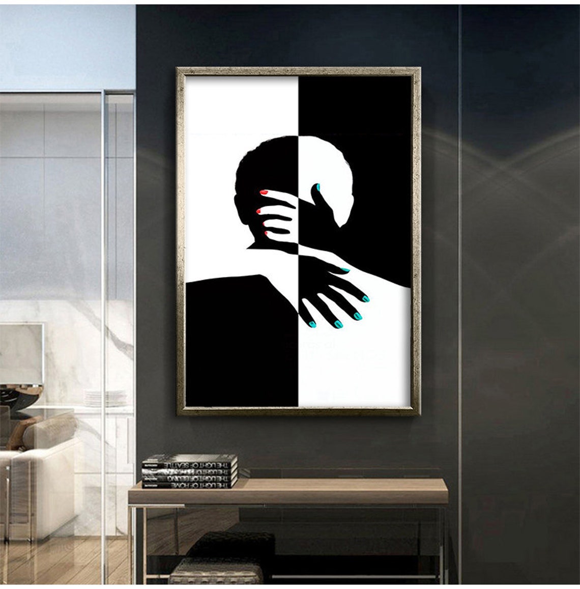 Kissing Couple Black White Yin Yang Love Silhouette Art Poster - Image 3