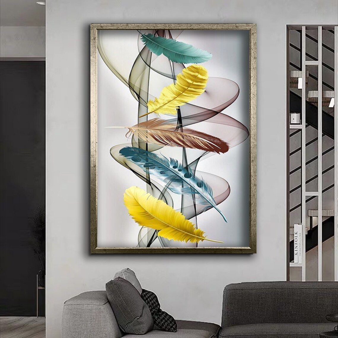 Colorful Swirling Feathers Abstract Ribbon Modern Wall Art Poster - Image 4
