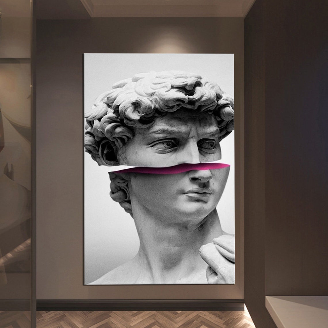 Michelangelo David Statue Head Pink Slice Modern Pop Art Poster - Image 4