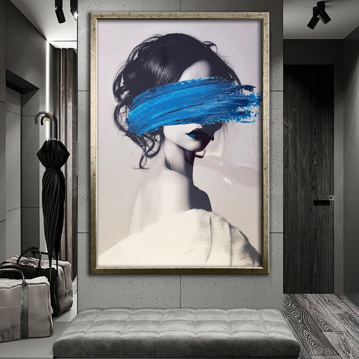 Woman Blue Brushstroke Eyes Portrait Modern Minimal Chic Fashion Wall Poster - Image 3