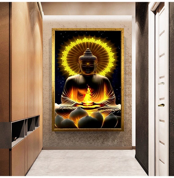 Golden Buddha Print Wall Art Ready To Hang Painting Gift Print Home Decorative Buddha Picture
