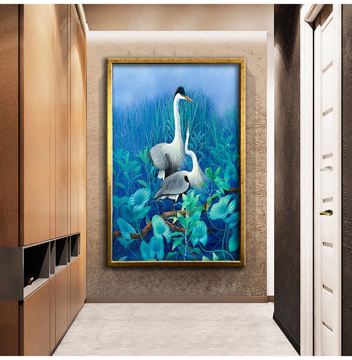 Swan Couple In Nature Painting Wall Decor Romantic Swan Painting Ready To Hang Painting Animal Pictures New Year Gift