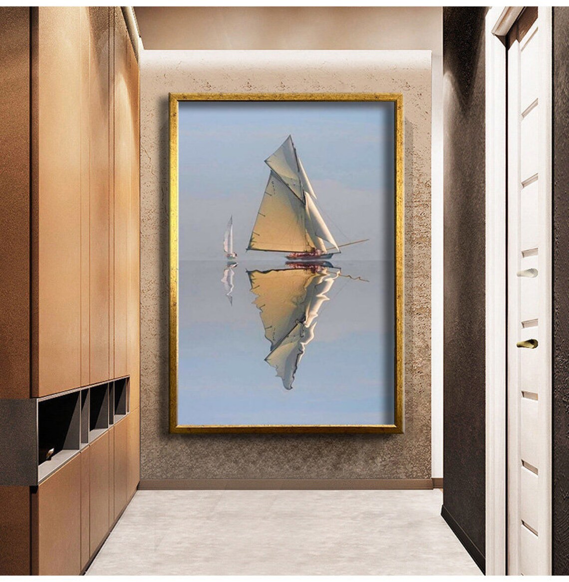Sailing Boats Mirror Calm Sea Peaceful Ocean Horizon Art Poster
