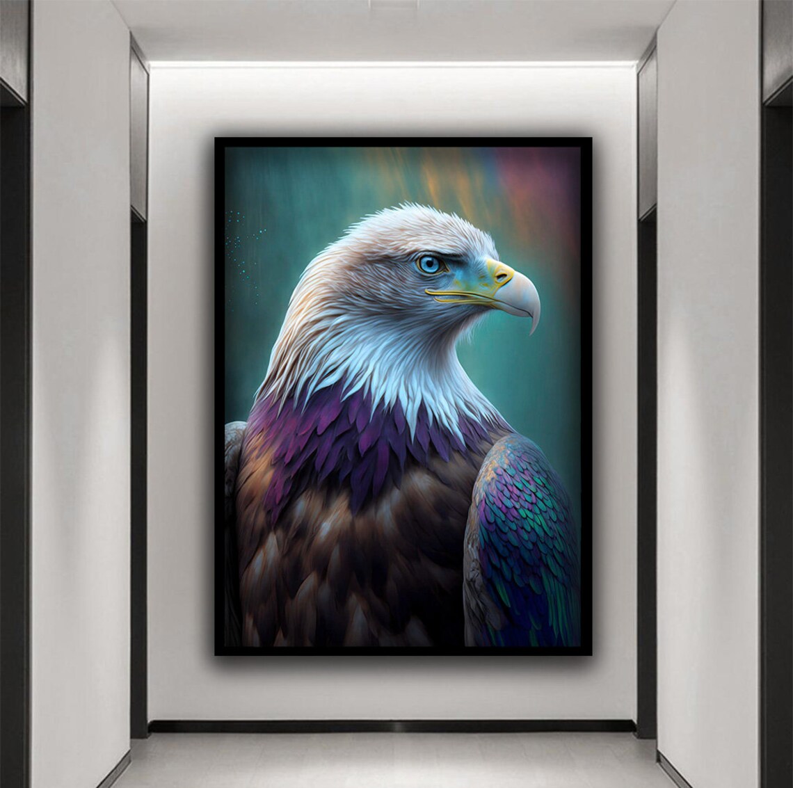 Majestic Colorful Eagle Portrait Teal Purple Wildlife Art Poster - Image 2