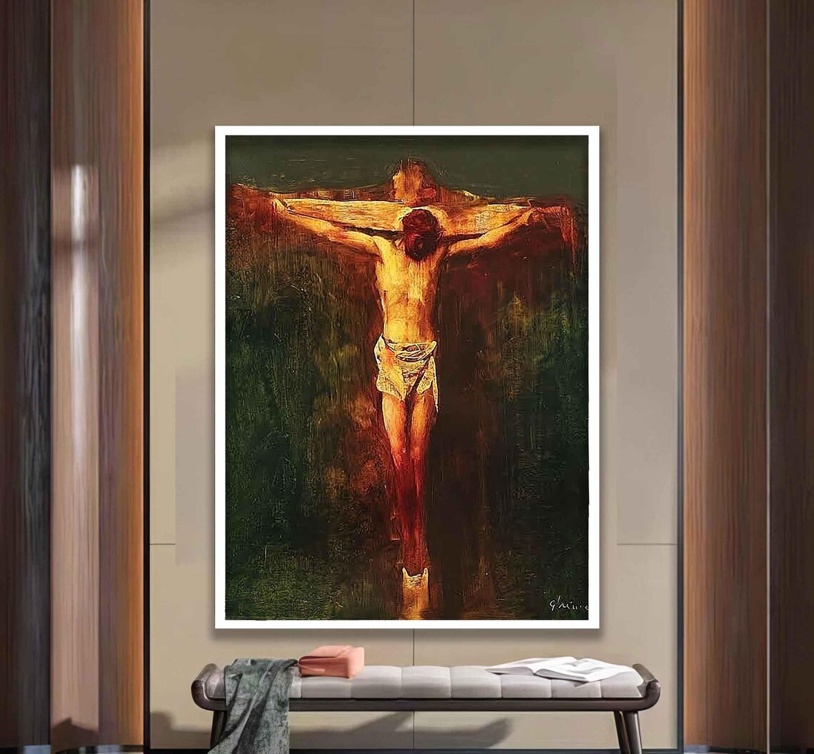 Jesus on the Cross Dark Antique Crucifixion Oil Painting Classic Poster