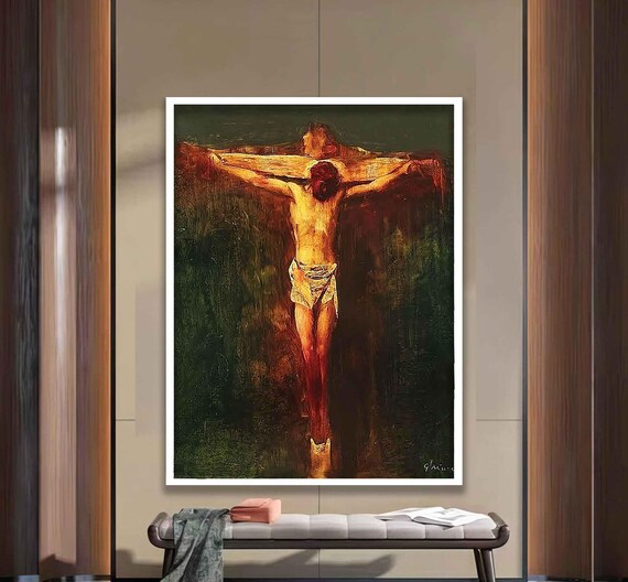 Jesus on the Cross Dark Antique Crucifixion Oil Painting Classic Poster