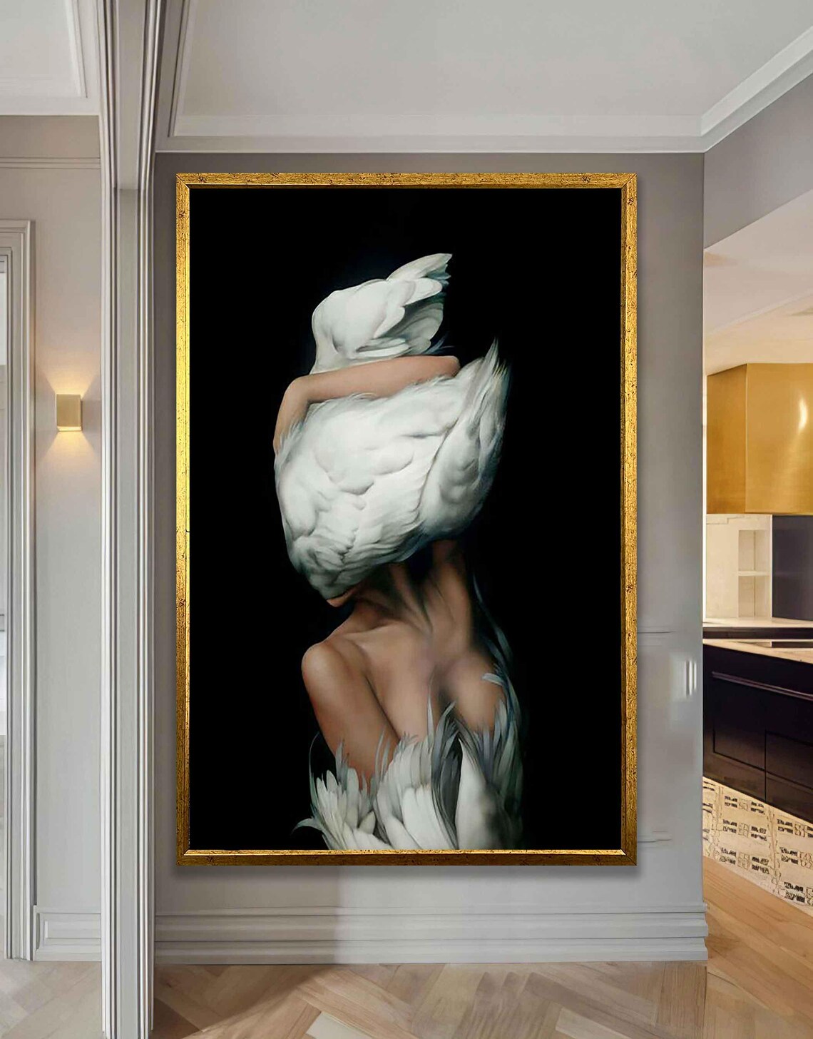 Woman With White Swan Painting Surreal Feathers Dream Art Wall Poster - Image 4