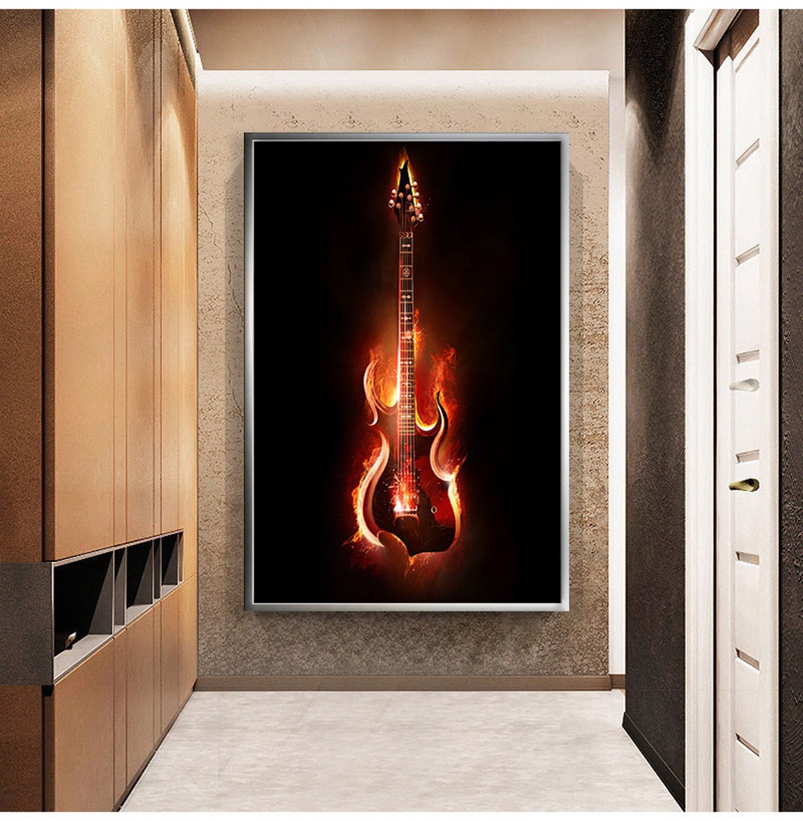 Flaming Electric Guitar Fire Rock Music Energy Wall Art Poster - Image 4