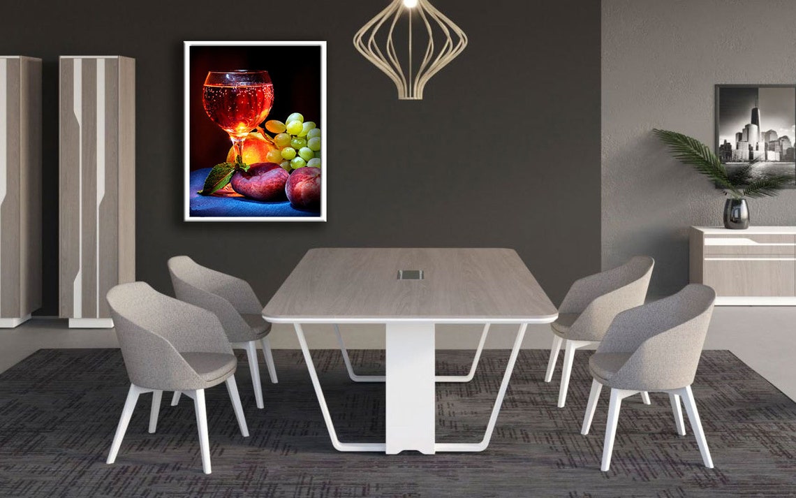 Red Wine Glass Grapes Fruit Elegant Dark Background Photo Poster - Image 4