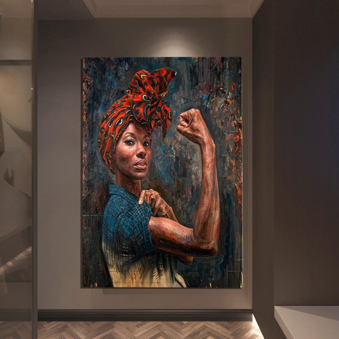 Strong African Woman Power Fist Red Headwrap Empowering Art Print - Image 3