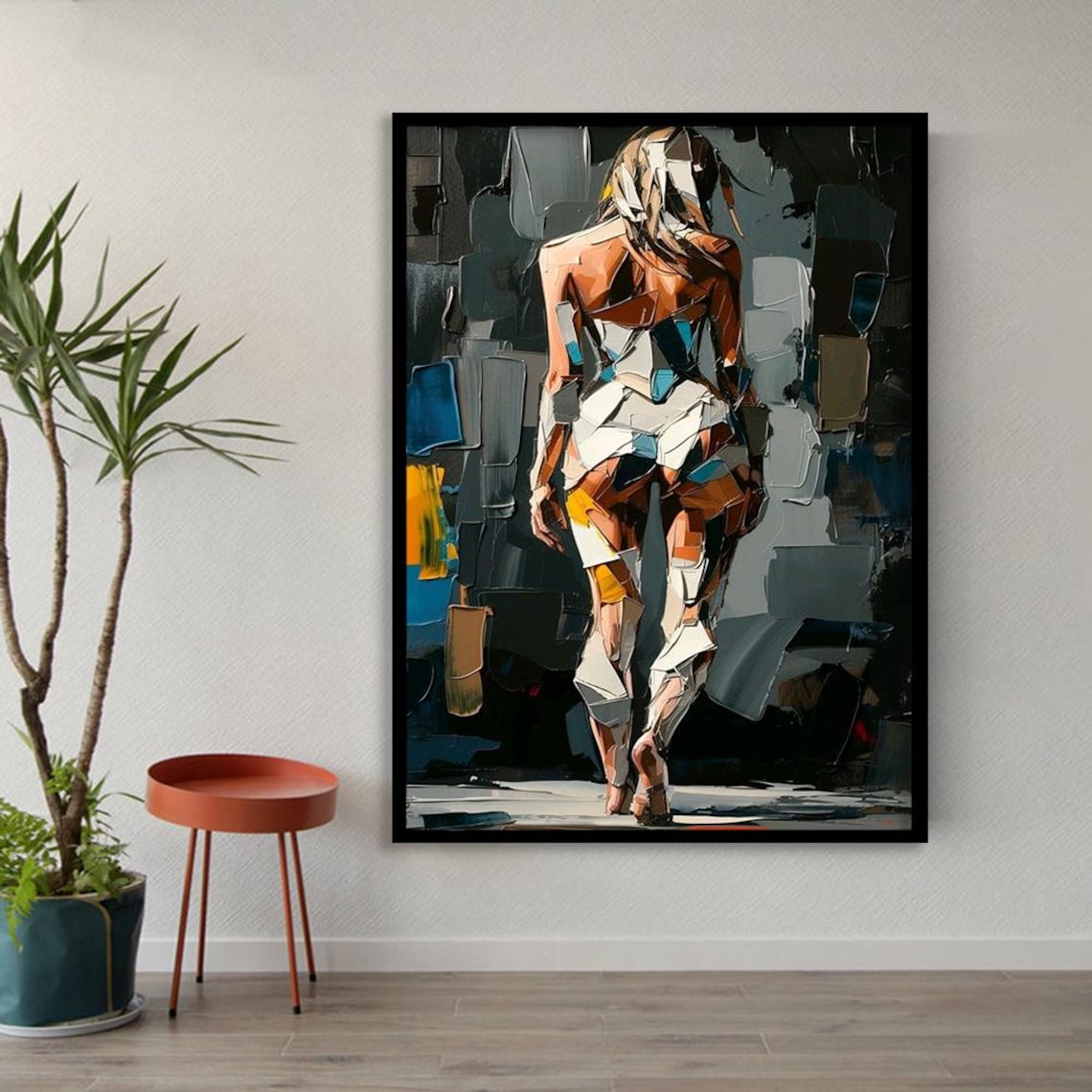 Abstract Woman Walking Away Geometric Cubist Brushstroke Modern Art Poster - Image 3