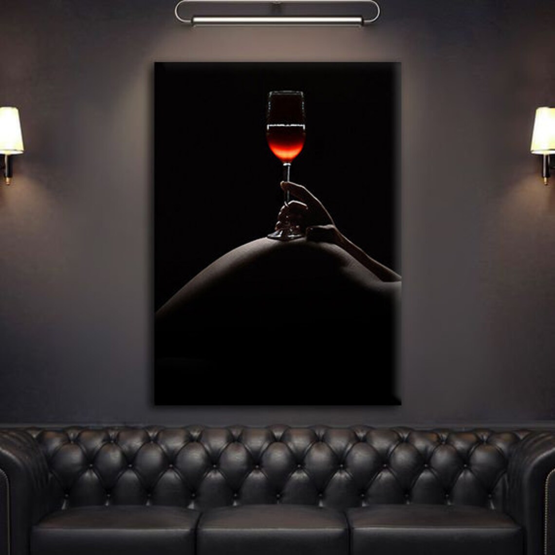 Woman Silhouette Holding Red Wine Glass Dark Elegant Sensual Art Poster - Image 4
