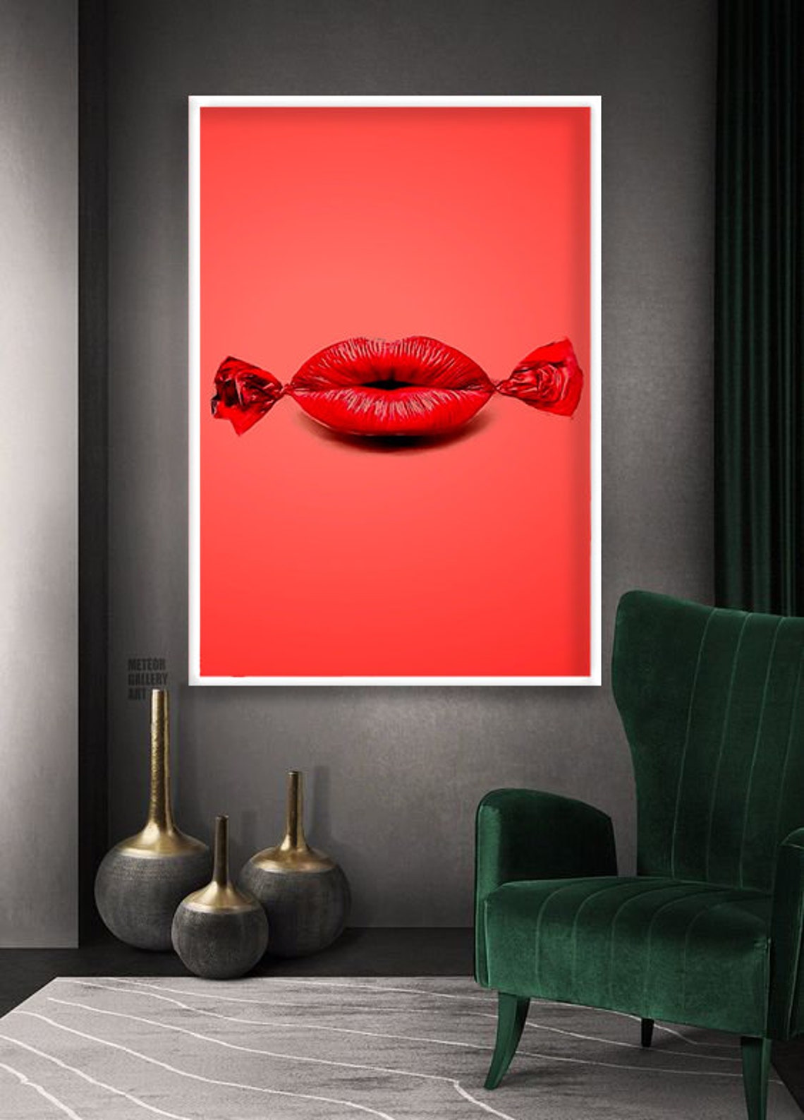 Pink Candy Lip Print Wall Decor Modern Art Print Wall Decor Ready To Hang Framed - Image 4