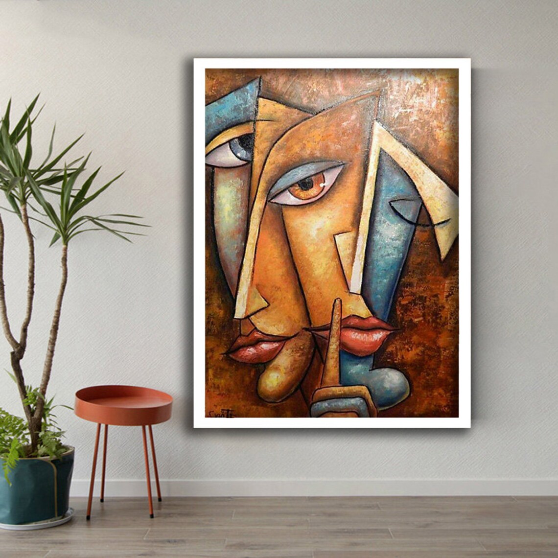 Cubist Abstract Woman Face Painting Silence Gesture Modern Art Wall Poster - Image 3