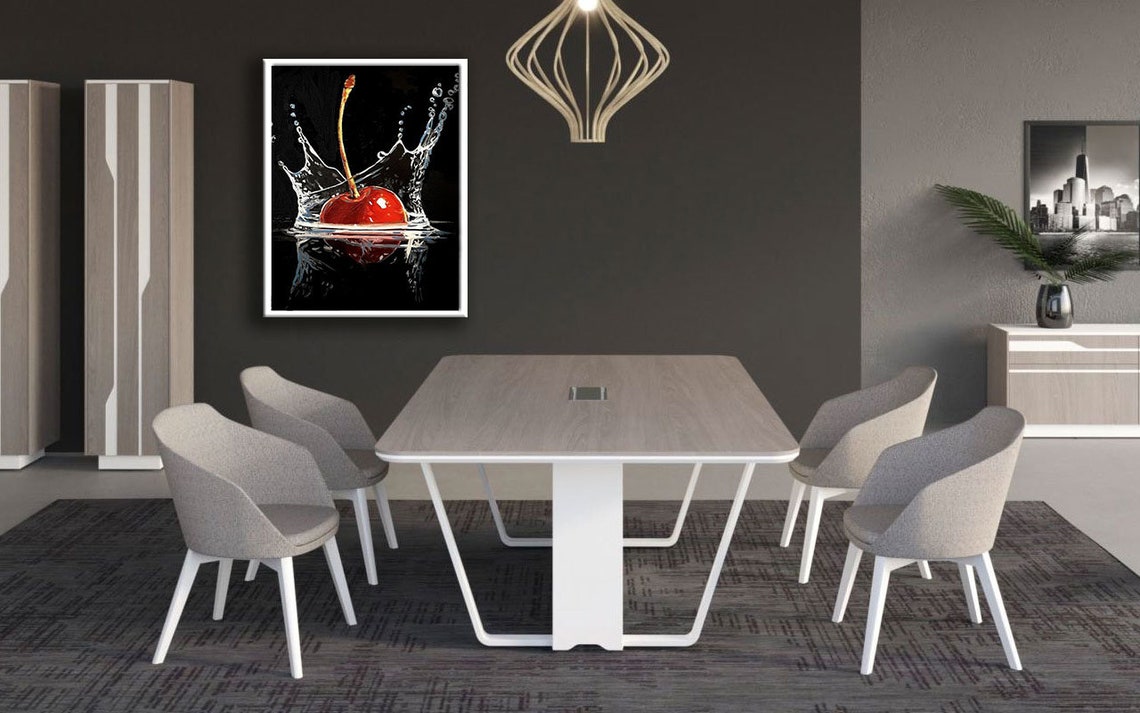 Cherry Falling Into Water Splash Dramatic Black Background Poster - Image 4
