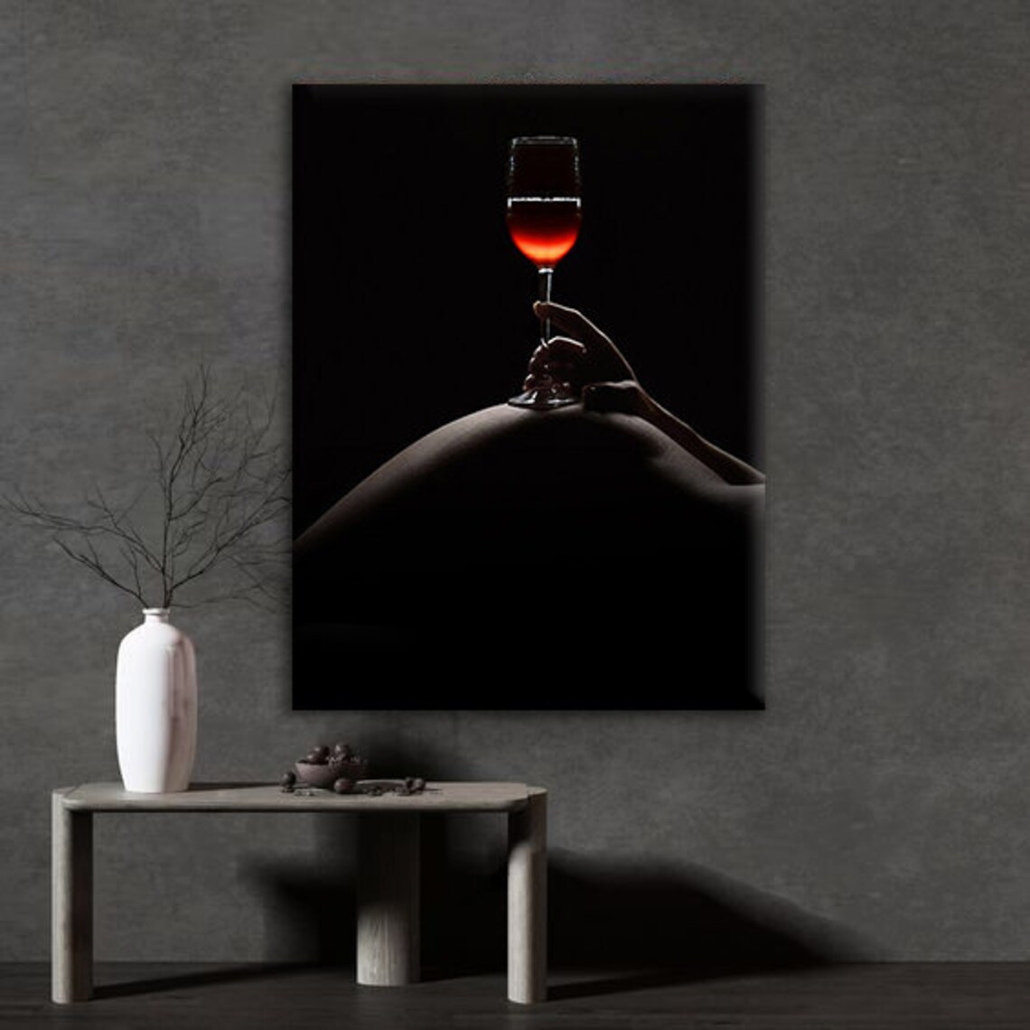 Woman Silhouette Holding Red Wine Glass Dark Elegant Sensual Art Poster - Image 2