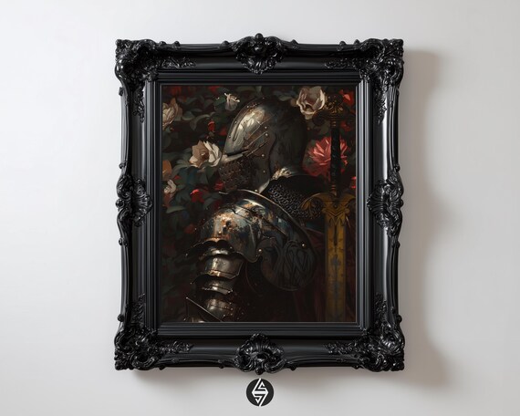 Knight With Roses Wall Art Gothic Medieval Fantasy