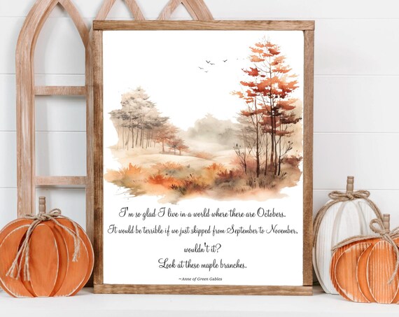 Anne of Green Gables October Quote Watercolor Fall Landscape Poster