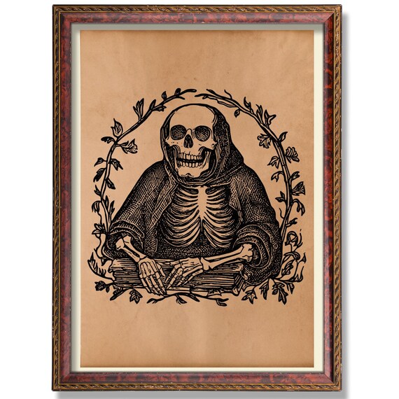 Memento Mori Hooded Skull Gothic Vanitas Occult Engraving Poster