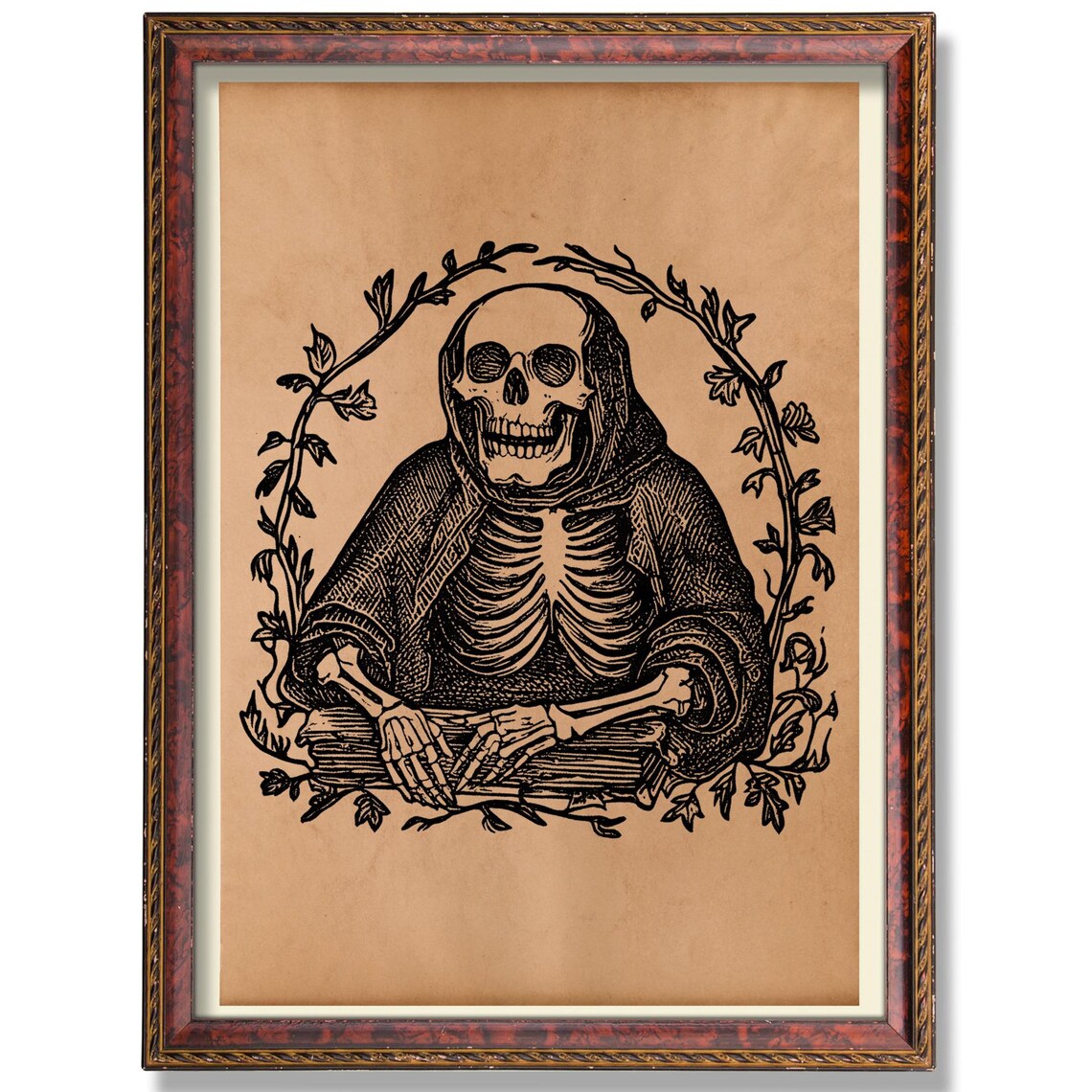 Memento Mori Hooded Skull Gothic Vanitas Occult Engraving Poster