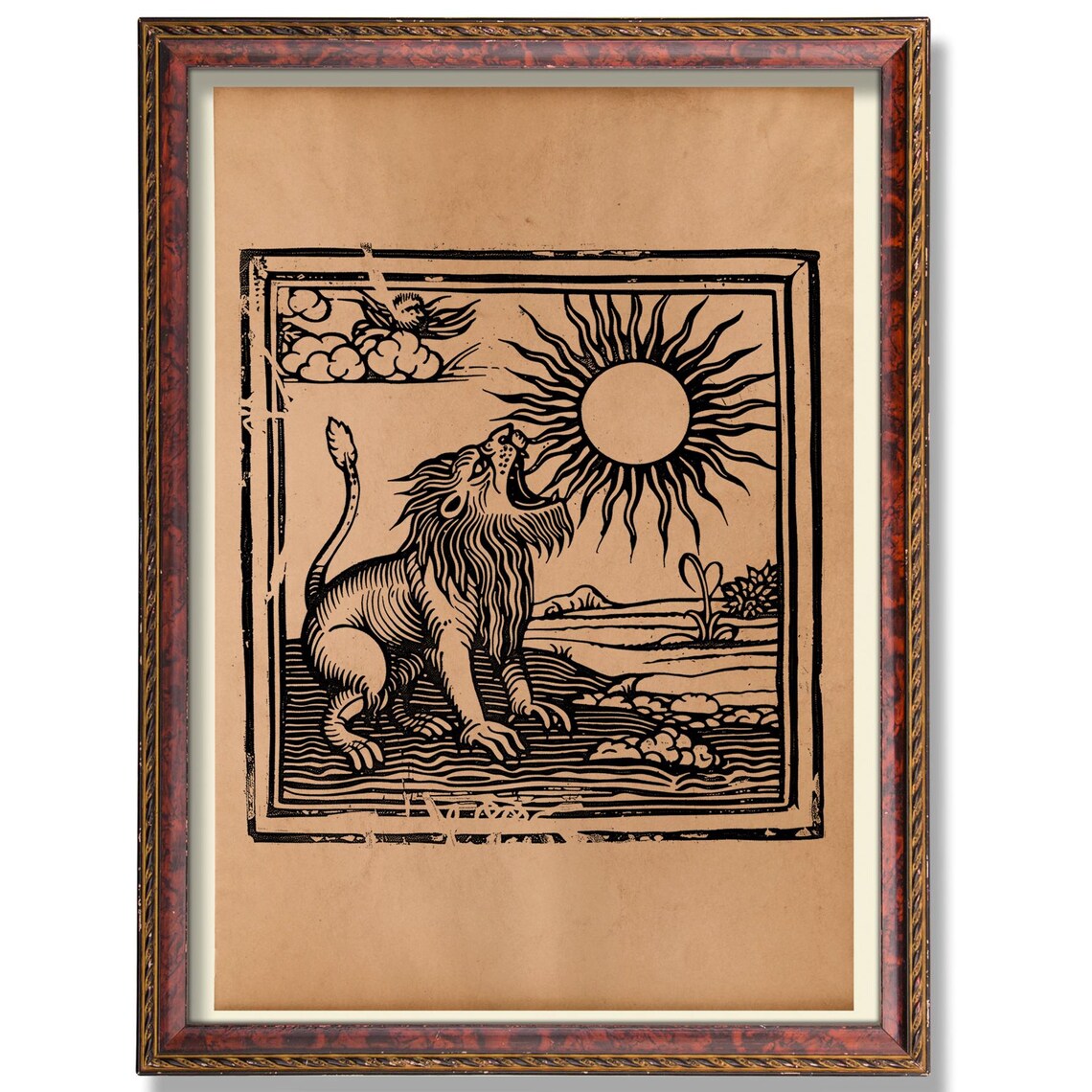 Lion Devouring the Sun Occult Vintage Poster