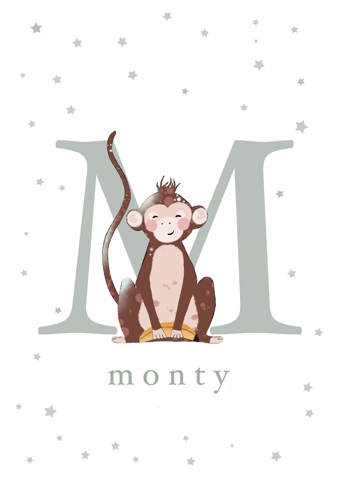 Personalised Letter M Monkey Poster with Name Monty for Nursery - Image 2