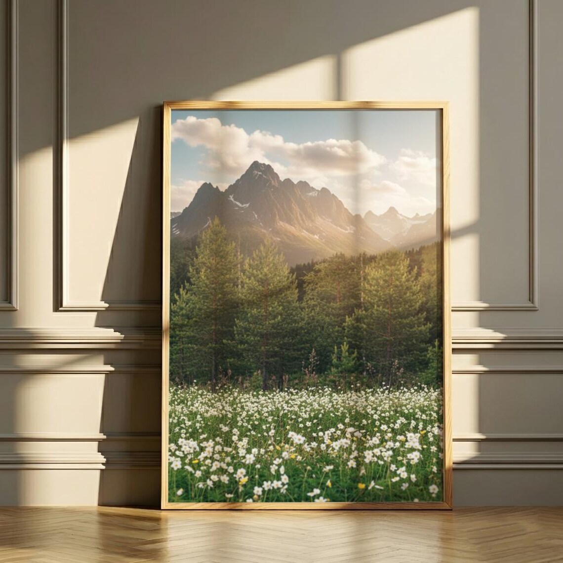 Mountain Wildflower Meadow Print Alpine Landscape Digital Wall Art