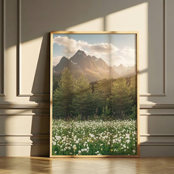 Mountain Wildflower Meadow Print Alpine Landscape Digital Wall Art
