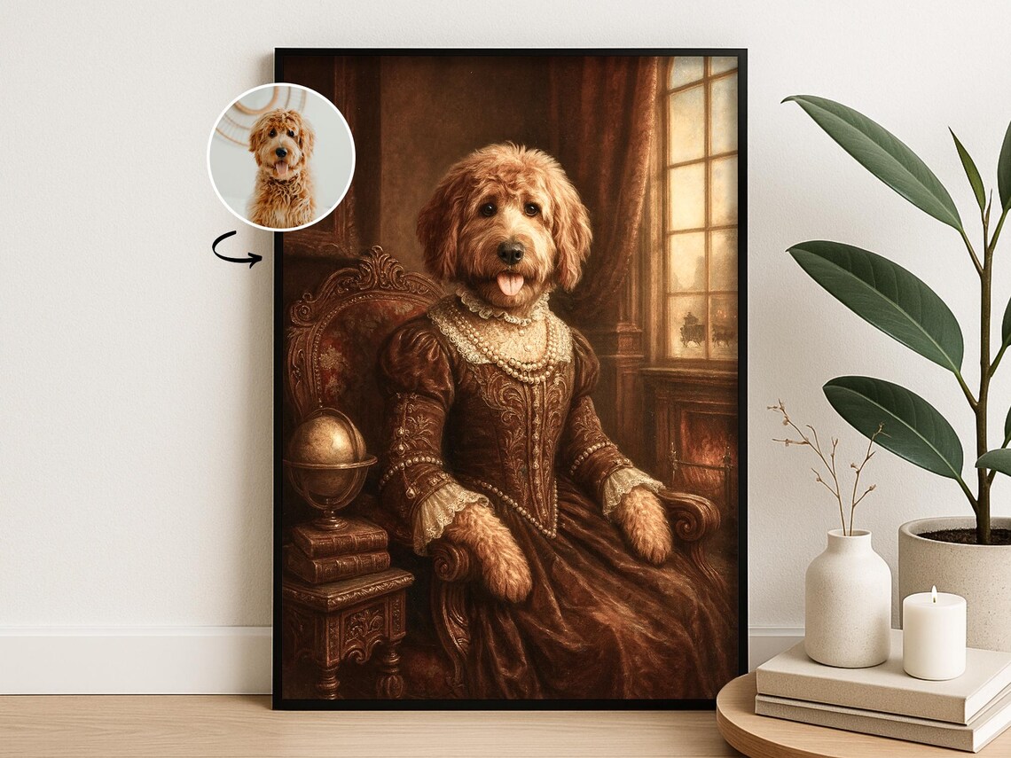 Custom Victorian Pet Portrait Elegant Dog Cat Royalty Painting Poster
