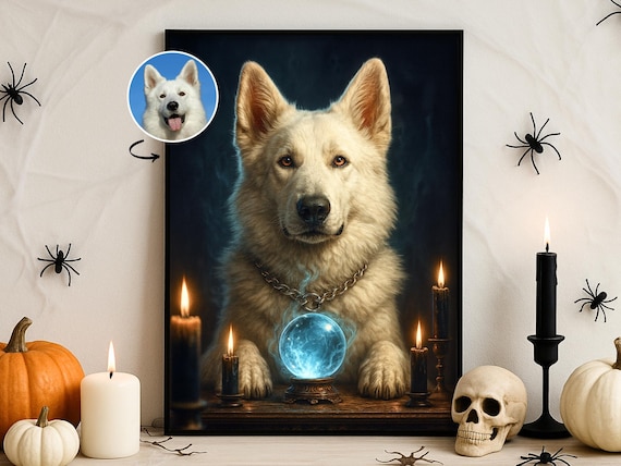 Halloween Custom Pet Portrait Mystic Sance Wall Art Occult Dog Cat Poster