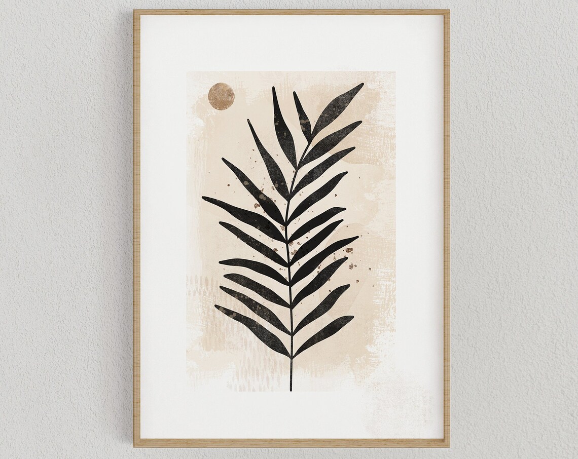 Chic Abstract Boho Black Palm Leaf Minimalist Botanical Wall Art