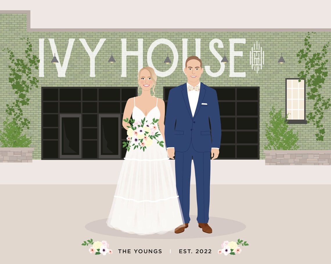 Custom Wedding Couple Illustration at Ivy House Venue Poster